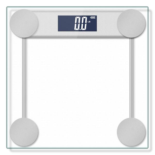 Digital badevægt, stort blåt LCD-baggrundsbelyst display, højpræcisionsmålinger, 6 mm hærdet glas