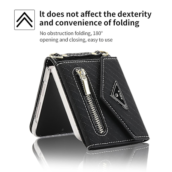 Pengepungskasse Kompatibel med Galaxy Z Flip 4, Crossbody Lanyard PU Læder Beskyttelsesetui med Kortlommer Sort Black For Galaxy Z Flip 4
