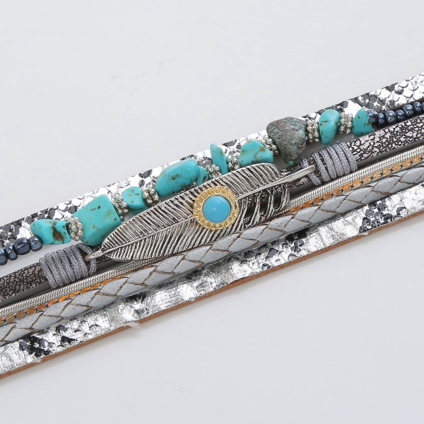 Leopardarmbånd for kvinner, Boho Leather Wrap Multi-Layer Pearl Crystal Armbånd Bangle smykker