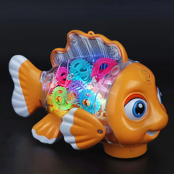 Elektrisk klovnefisk gyngende fiskelegetøj til børn - pædagogisk, belysning, musik