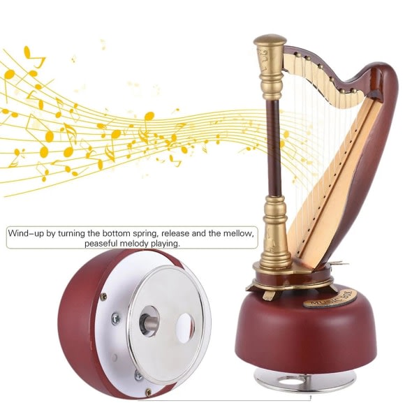 2023 New Classic Wind Up Harpe Music Box Rotary Musical Bas Instrument Miniature Replica Artware
