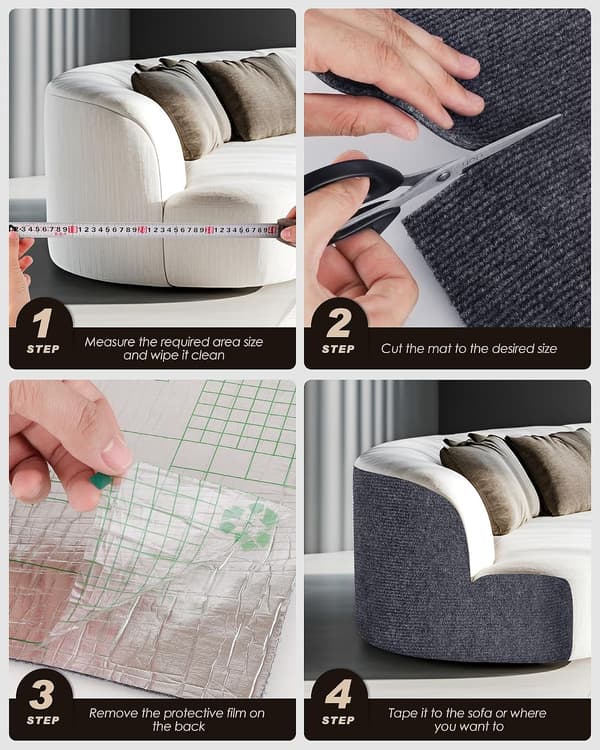 Selvklebende klorematte for katter 11,8x39,3 tommer, trimmbar teppebeskytter for møbler og vegger - DIY klorestativtrekk erstatningsputer mørkegrå