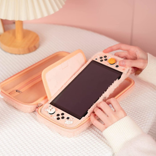 Vaaleanpunainen Pupu Pehmoinen Kassi Kuljetuslaukku Yhteensopiva Nintendo Switch/OLED:n kanssa