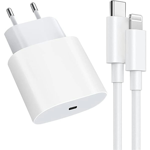 2-pak - Oplader til iPhone - Hurtiglader 20W med 1m kabel silver