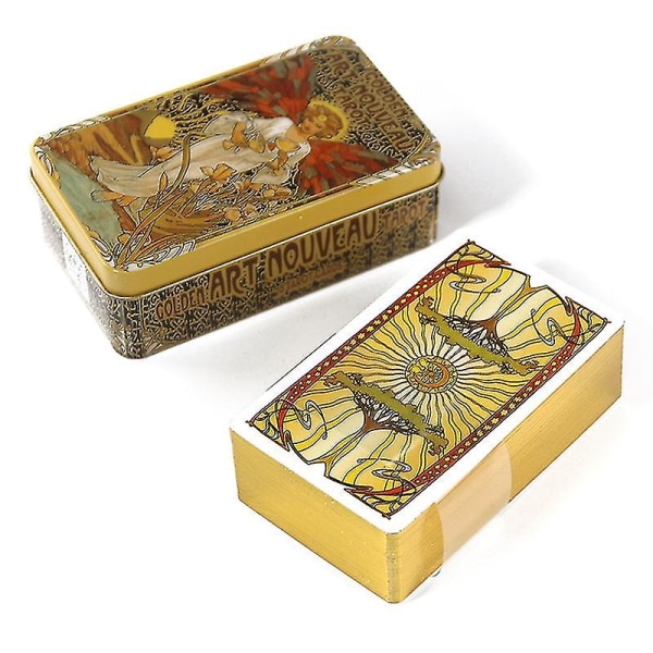 Tin Box Golden Art Tarot Card Prophecy Divination Deck Party Board Game M/manual