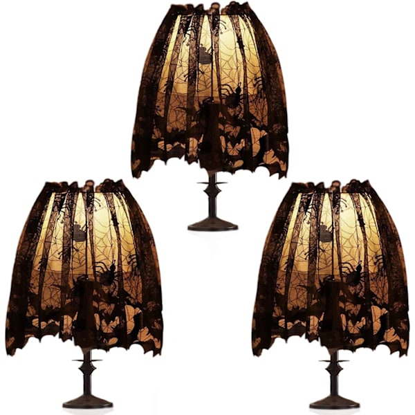 3 st Halloween Lampskärmsöverdrag Dekoration, Svart Spetsband Spindelnät Lampskärmsöverdrag Topp Scarf för Festlig Fest inomhus