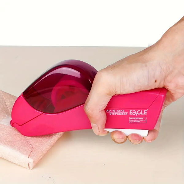 Automatisk tapeholder i PVC - Enhånds tapepistol, perfekt for julegaver og hjemmegaver, inkluderer 1 gratis rull tape rosa