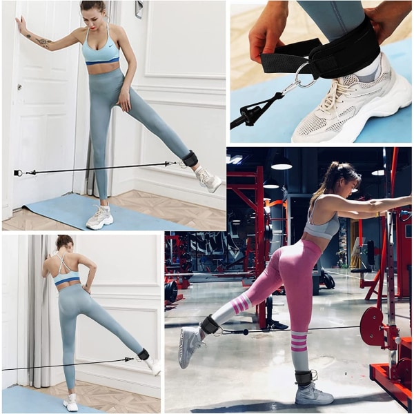 Fotstropper kabeltrekk med D-ringer, polstrede ankelstropper, gym, 2 stk