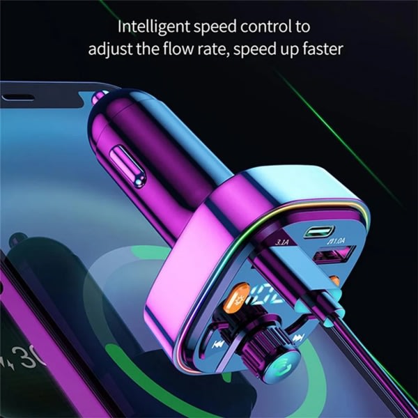 Bil Bluetooth FM-transmitter, Blå Ambient Lys Trådløs Radio Bilmodtager Adapter med håndfri funktion, Dobbelt USB-oplader