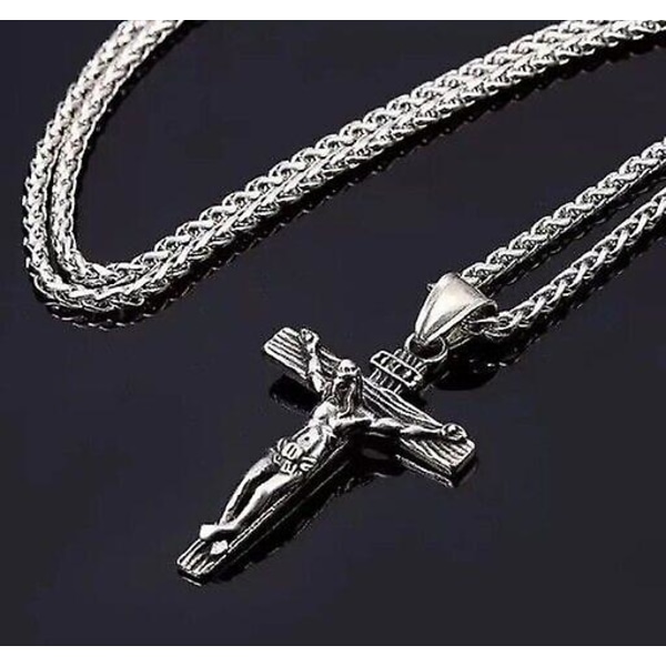 Risti kaulakoru miehille ja naisille, riipus krusifiksi Jeesus kristillinen ketju hopea