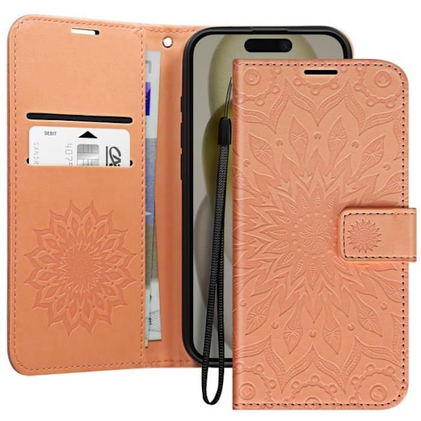 Madala iPhone 16 lommebok-etui med håndleddsstropp, pudderrosa Pink