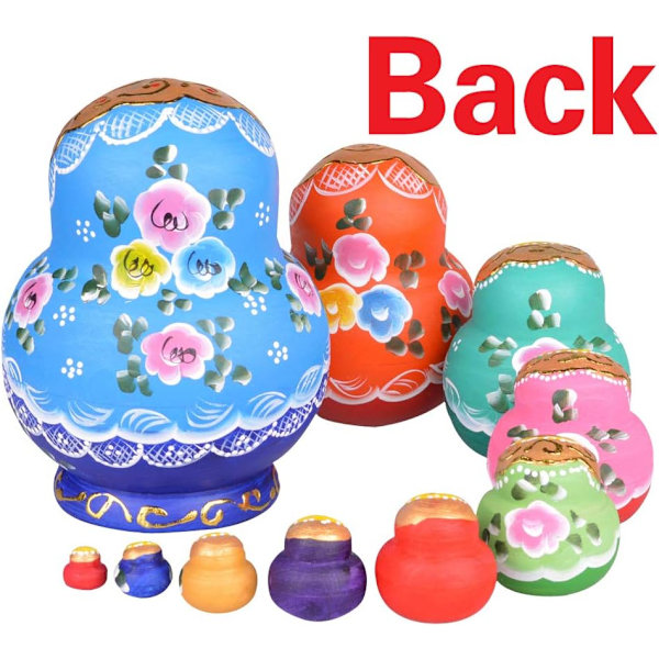 Blå 10-pack ryska babuschka-dockor Matryoshka handgjorda