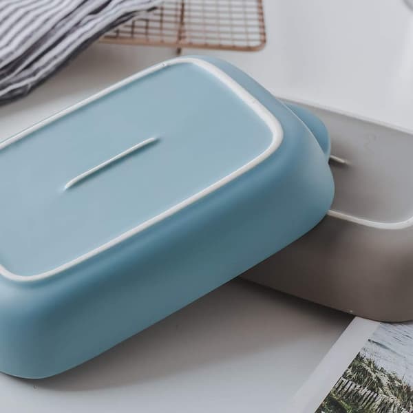 Hvit liten keramisk rektangulær bakeform med håndtak 9x5 tommer