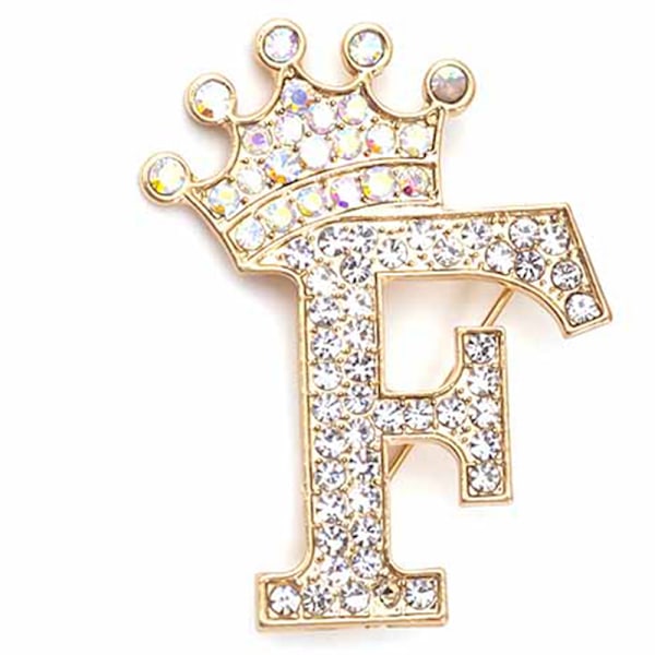 Modekrone 26 Initialer A til Z Krystal Rhinestone Broche Gold-F