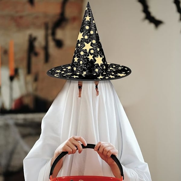 Heksehatt for barn, 38x36cm femspisset stjerne heksehatt for barn kostyme & cosplay party farm for barn party favoriserer festival kle seg opp (stjernehatt svart) Star hat black