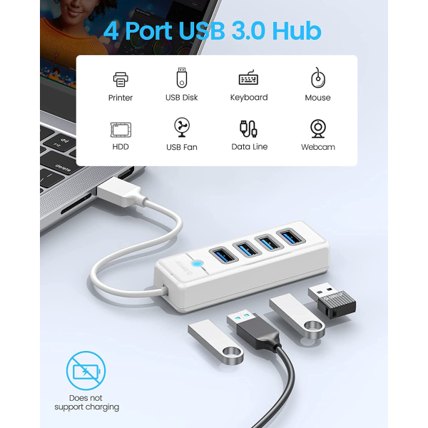 USB Hub 3.0, 4-ports USB splitter for bærbar PC med 0,15 m kabel
