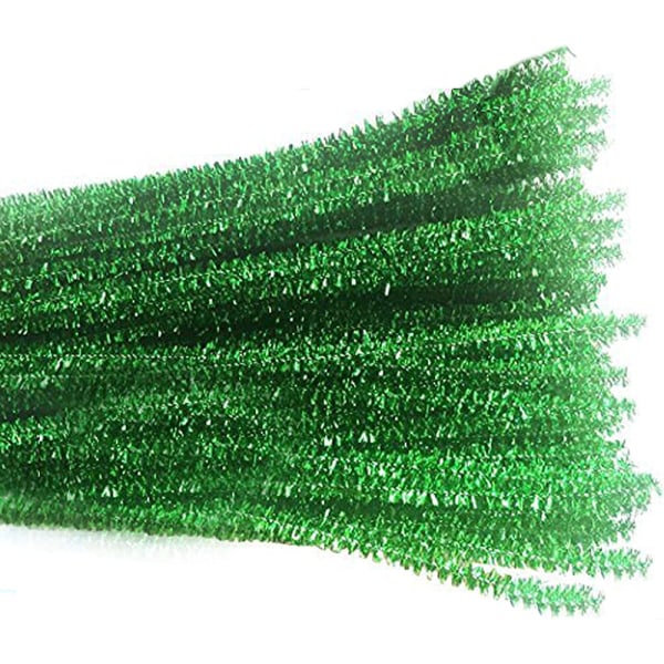 100 kpl 12 tuuman kimalteleva hopealanka Creative Arts Chenille Varren putkenpuhdistusaineet (vihreä)