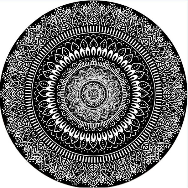 Rundt teppe 100cm svart mandala mykt baderomsteppe sklisikkert vaskbart aksent teppe fluffy gulvmatte for entre stue soverom barnehage
