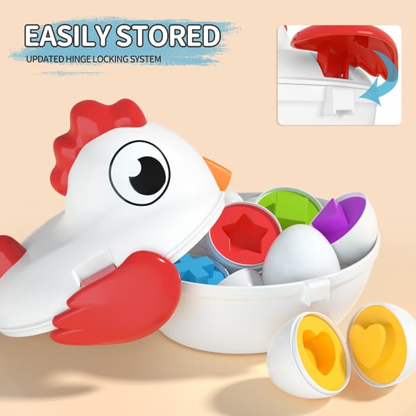 Babyhome TEMI Påske Kyllingeæg Legetøj - 6 stk. Farvematchende Formsorterer til Børn Easter Chicken Toy
