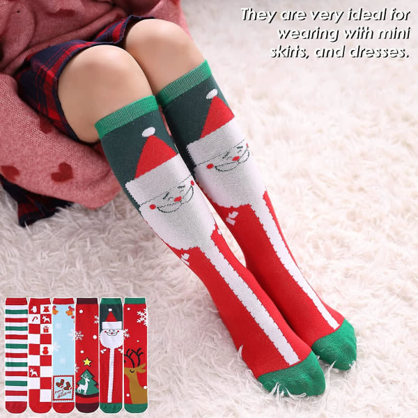 3-12 år gamle piger Knæhøje sokker Børn Søde Skøre Sjovt Dyremønster Lang Støvle Jul