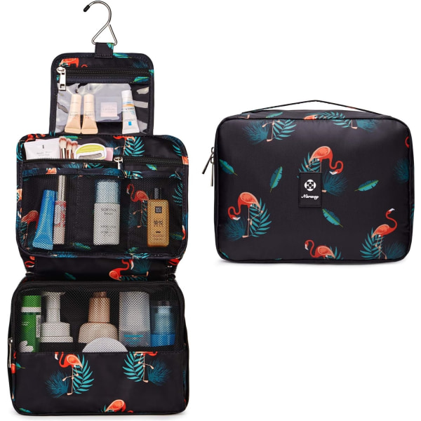 Rejse Hængende Toilettaske Makeup Kosmetik Organizer til Kvinder Vandafvisende (Blå Galaxy) Black Flamingo