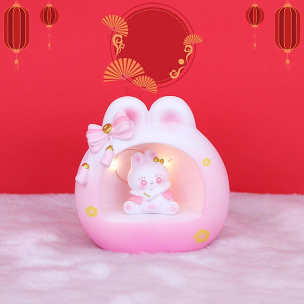 5-pack söta rosa kanin nattlampa rosett djur sänglampa | flicka varm gul belysning barnrum hartslampa kawaii kanin skrivbords hemdekoration pink 5pcs