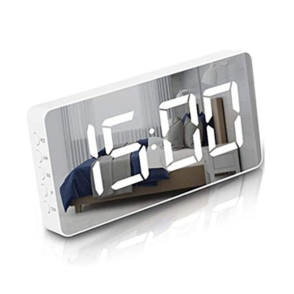 Digital väckarklocka, LED digitalklocka med temperaturvisning, bärbar spegelalarm, bordsklocka, justerbar ljusstyrka