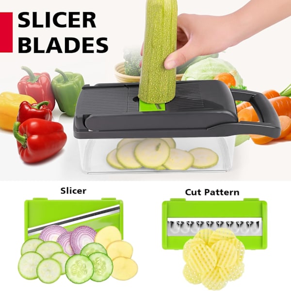 Vegetabilskhakker, Pro Løghakker, Multifunktionel 13 i 1 Madhakker, Køkken Grøntsagsskiver Dicer Cutter, Veggiehakker Med 8 Blade