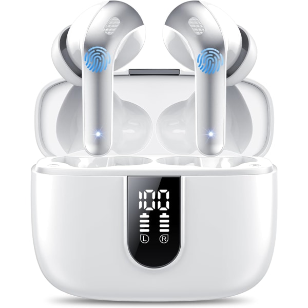 Trådlösa öronsnäckor, 36 timmars speltid Bluetooth hörlurar, Bluetooth hörlurar 5.6, i örat White