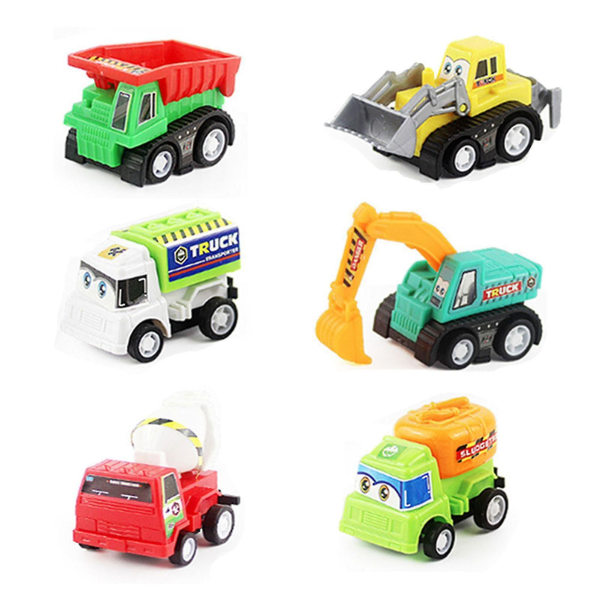 Trekk tilbake biler | 6 Pack Mini Pull Back-biler og lastebiler for småbarn, festgoder | Trekk tilbake lekebiler, skyv og går kjøretøysbilsett, med brannbil