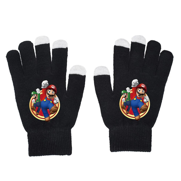 Unisex Super Mario Bros Full Finger Handsker Varm vinterstrikket handske vanter Gaver D