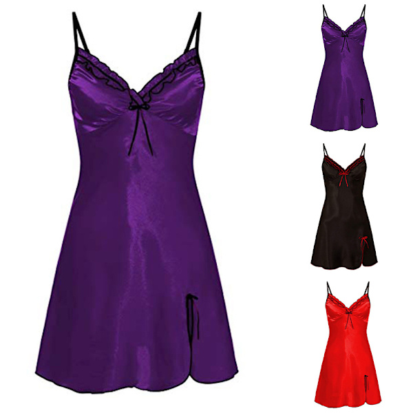 Sexig underkläder för kvinnor Nattkläder Babydoll Spetsunderkläder Lila Purple L