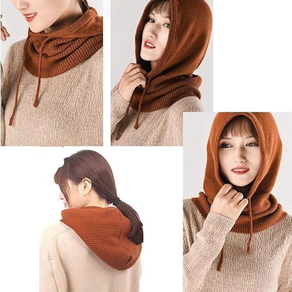 Dam Balaclava Huva Beanie Vinter Kashmir Stickad Hatt Skid Mask Skidmössa Utomhus (Brun) Brown