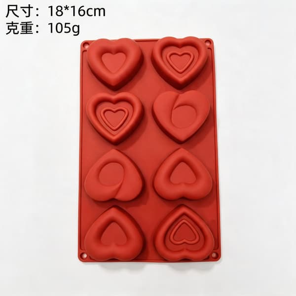 Hjerteformet silikonekageform, non-stick bageform til mousse og chokolade, fødevaregodkendt nem udløsning, 6 designs JR--302