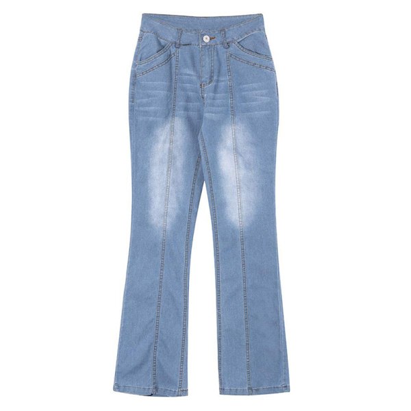 Damebukser med lav høyde, elastiske jeans Bell Bottoms Lyseblå Lyseblå L