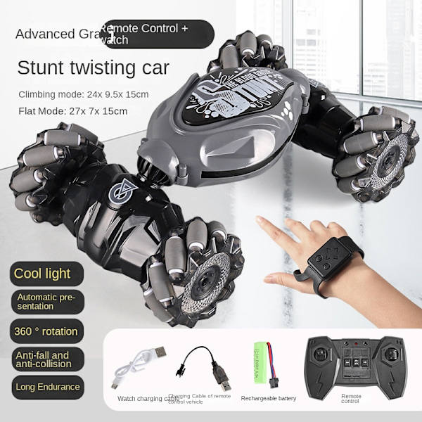 Gestusstyret bil stuntbil, fjernstyret bil elektrisk drev RC bil legetøj, kontrolpanel fjernstyret maskine, buggy hobby rac gray