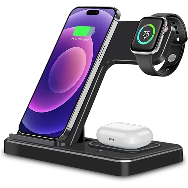 Trådlös laddningsstation för flera enheter: 3-i-1 snabbladdningsstativ för Apple-produkter iPhone 14 13 12 11 Pro Max XS XR X 8 Plus Watch