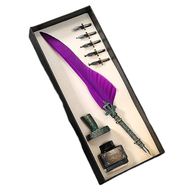 Europeisk vintage-gåspenna set presentask Harry Potter gåspenna set gotisk kropp dopp bläckpenna PURPLE