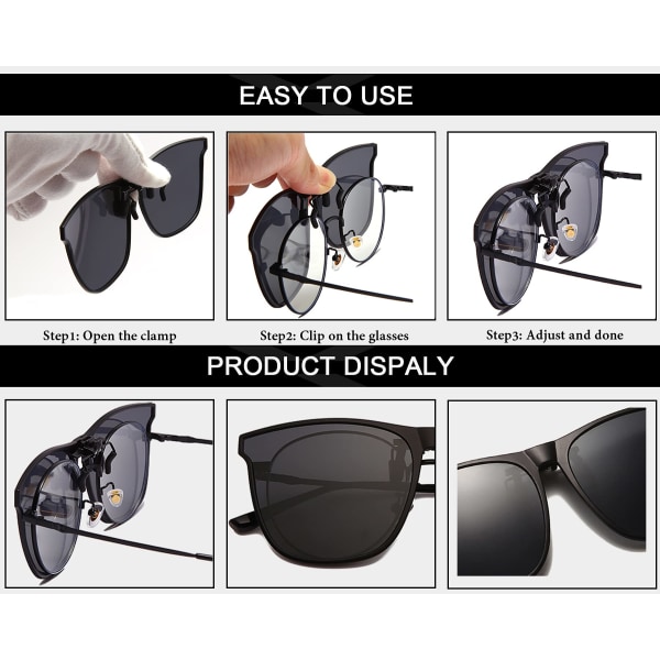 Polariserede Clip-on-solbriller - Solbriller Clip-on-briller til mænd, kvinder, stort stel Clip-on-flip-up-solbriller til kørsel Fiskeri udendørs