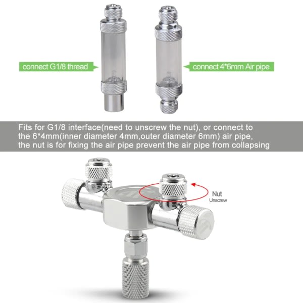 Akvarium CO2 Splitter Regulator med Split Needle Trimmer Valve for CO2 Regulator med 3-veis uttak