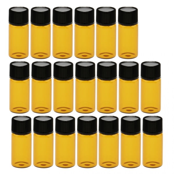 20-pack genomskinliga glasflaskor Dramflaskor med cap Svart Brun 3ml