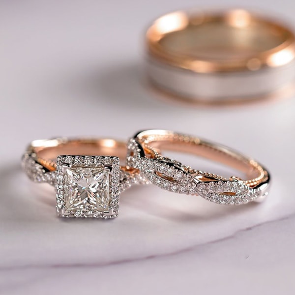 Tredelt ring i rosaguld farve med split zircon ring F1164 dame par ring F1164 female pair ring 6