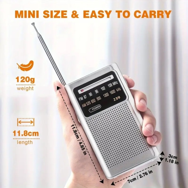 Bærbar radio, lille radio FM/AM, transistor radio