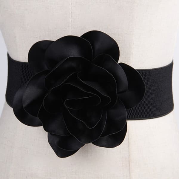 Bredt elastisk belte Store blomster Midjebånd SVART black