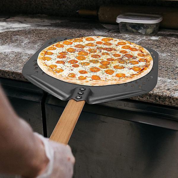 Pizza, Perforert Pizza-Skovel, Rektangulær Pizza-Vende-Spakke med Avtakbar Stang, for 12-Tommers Pizza