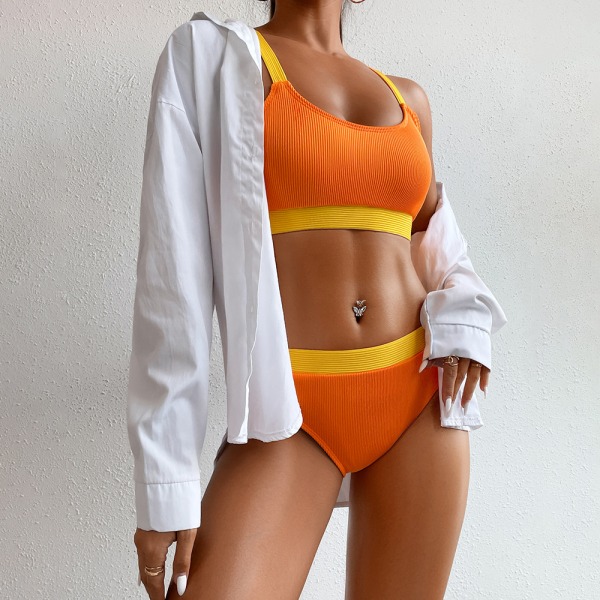 Damet polstret bikini sæt badetøj badedragt sommer badedragt strandtøj orange Orange L
