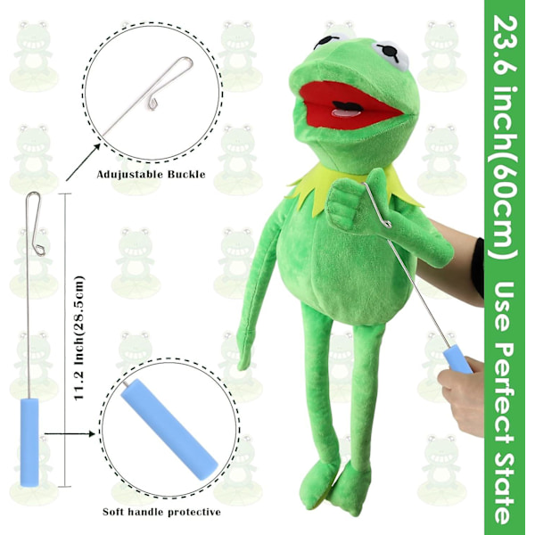 Kermit the Frog Handdocka, Grodplysch, Mupparna, Mjuk Grod-docka Lämplig för Rollek - Grön, 61 cm Frog Puppet - Control Rod