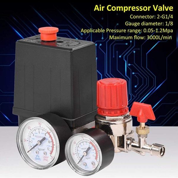 Luftkompressor Tryckomkopplare Tryckventil Omkopplare Luftkompressor med regulatorer Mätare (Plasttryckmätare)