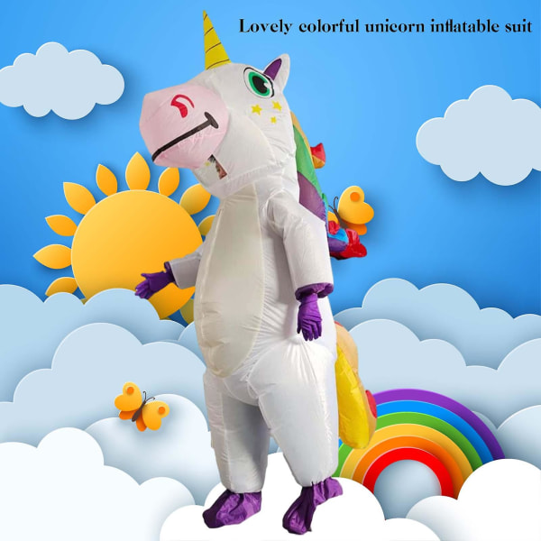 Täytettävä yksisarvisen puku Puhallettava yksisarvisen puku lapsille Aikuisille Cosplay Fantasia-juhlat Täytettävä haalari unicorn