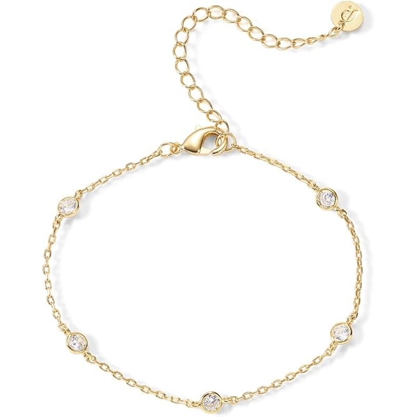 14K Guldförgyllt Pärlformat Kubisk Zirkonia Simulerad Diamant Station Infinity Kedja